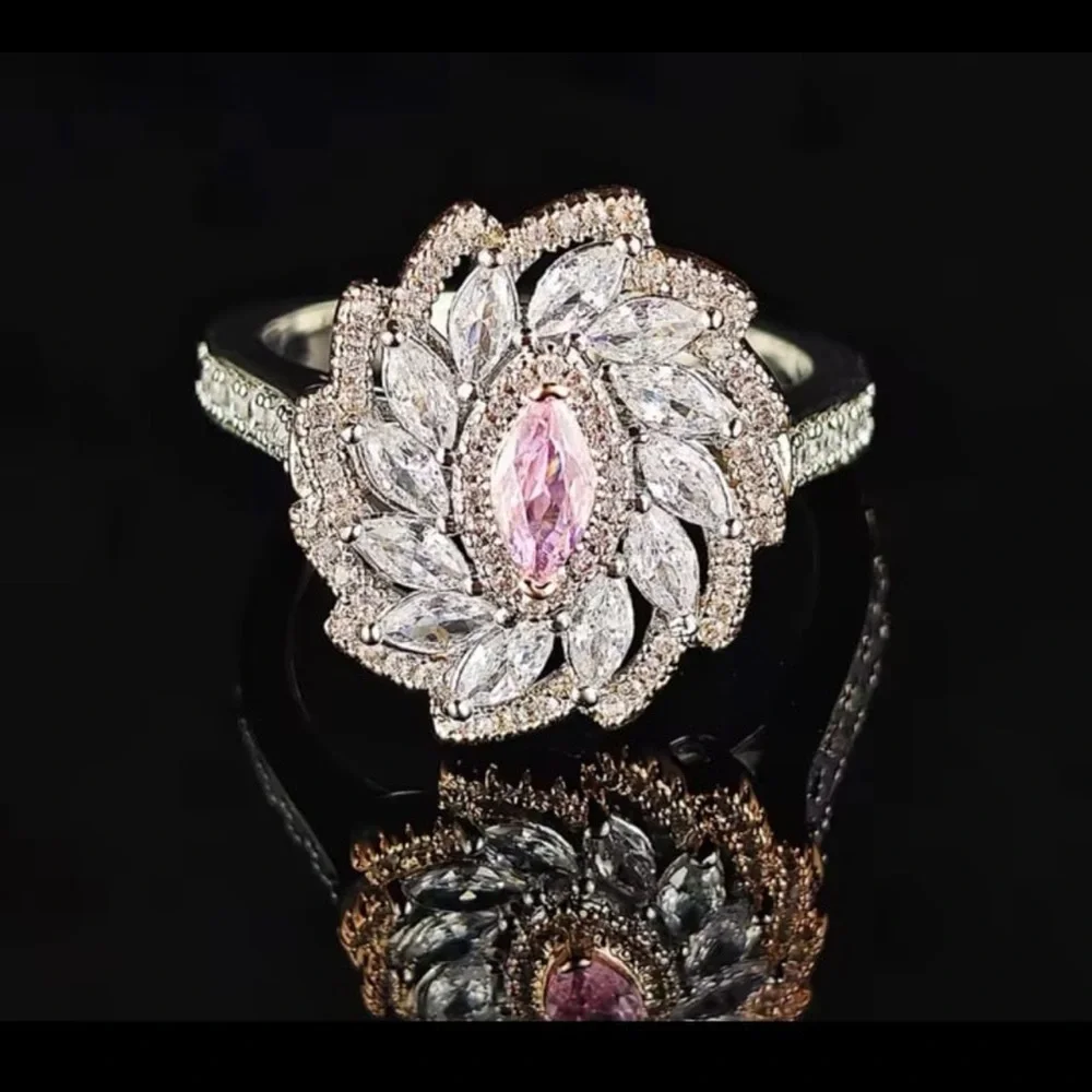 Brilliant diamond finish floral amethyst clear crystals Swarovski elements ring